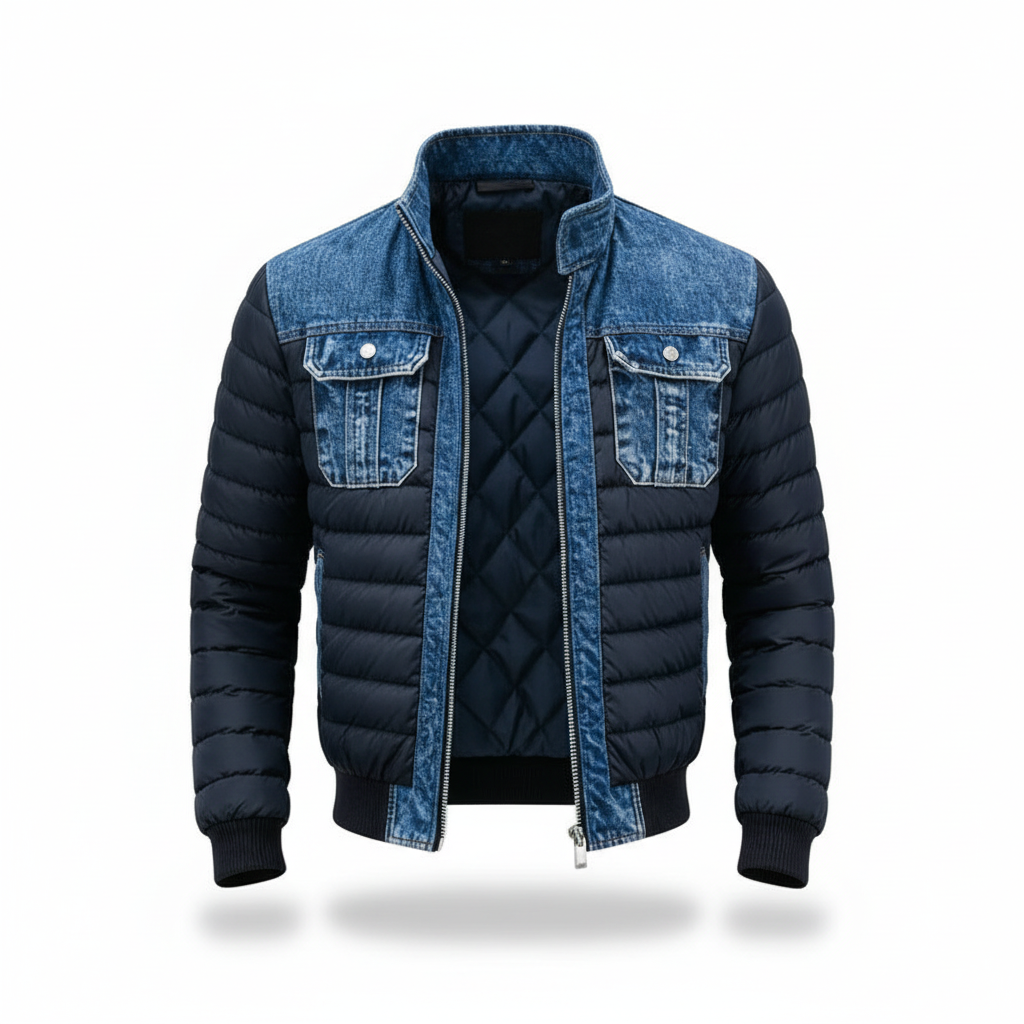 Men’s Stylish Quilted Denim Jacket Blue