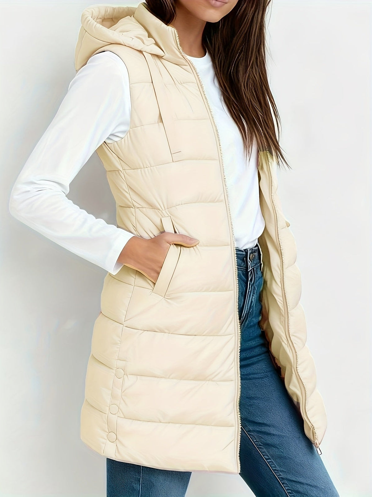 Women’s Elegant Quilted Longline Gilet Beige