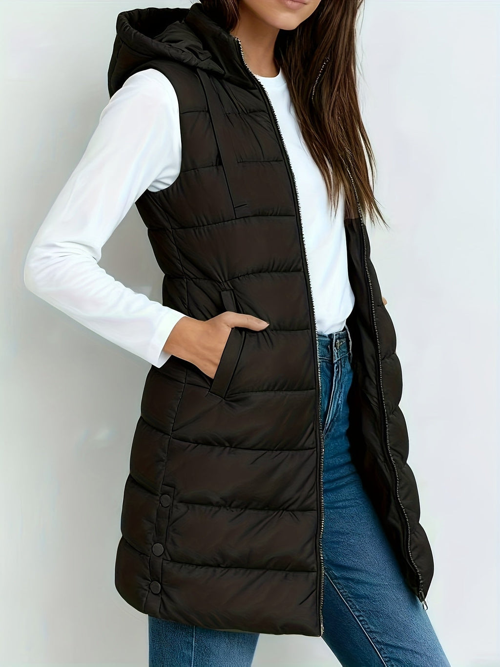Women’s Elegant Quilted Longline Gilet Black