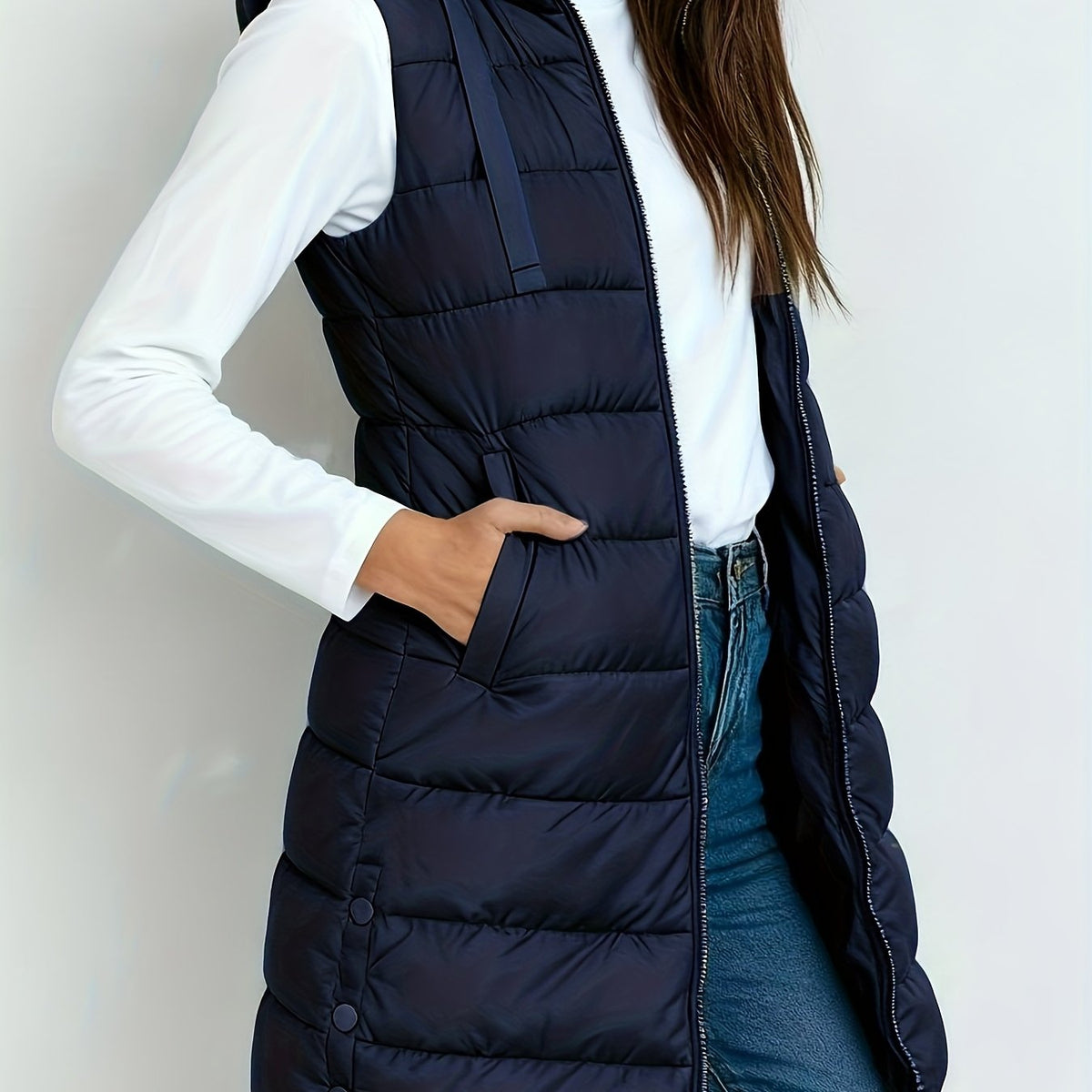 Women’s Elegant Quilted Longline Gilet Blue