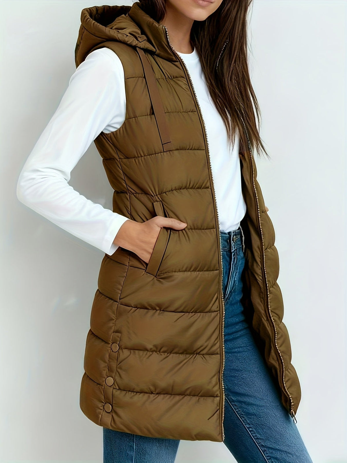Women’s Elegant Quilted Longline Gilet Dark Brown