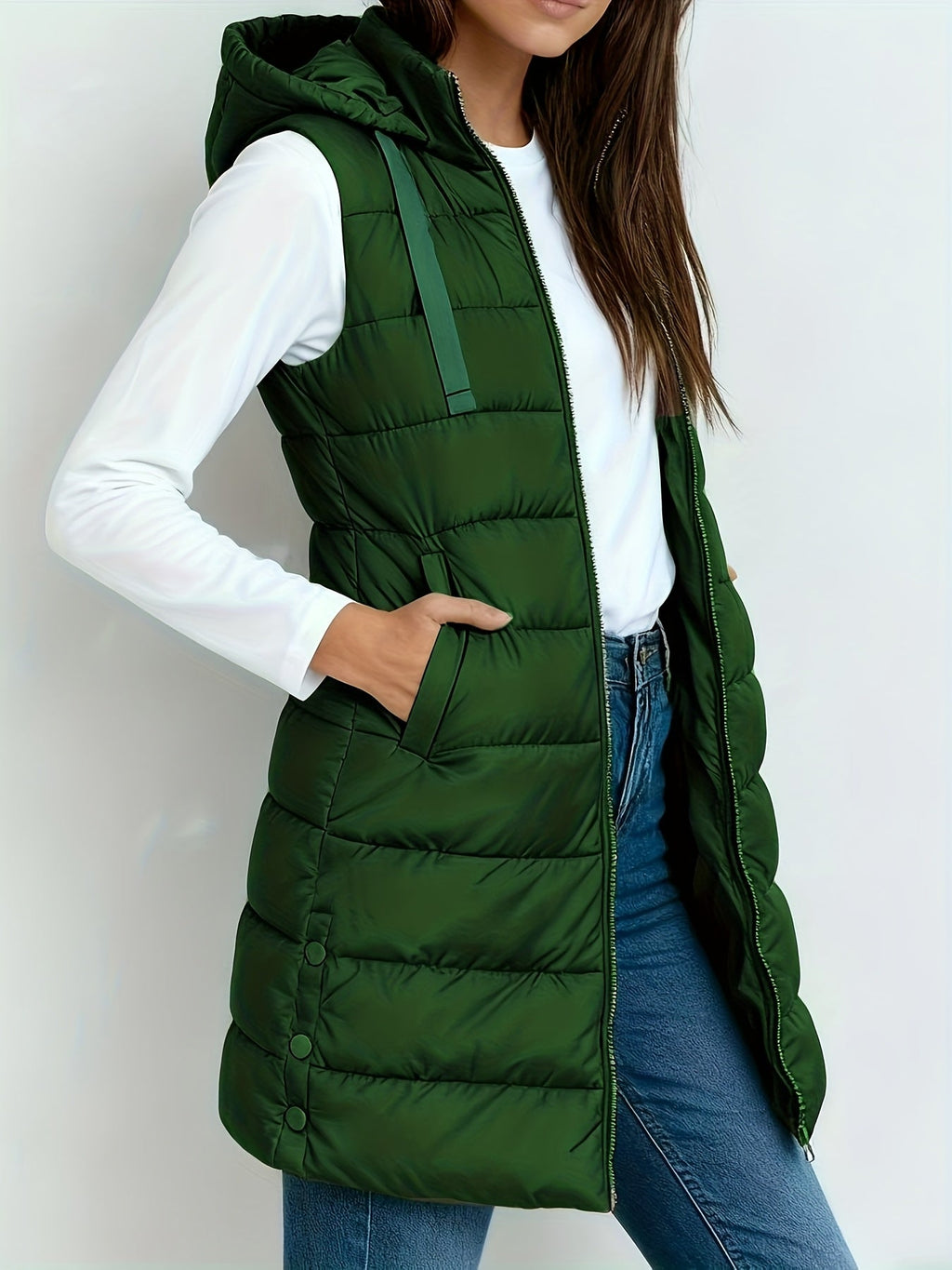Women’s Elegant Quilted Longline Gilet Green
