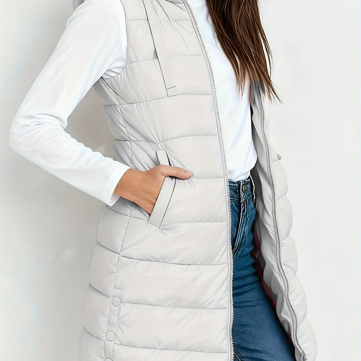 Women’s Elegant Quilted Longline Gilet Grey