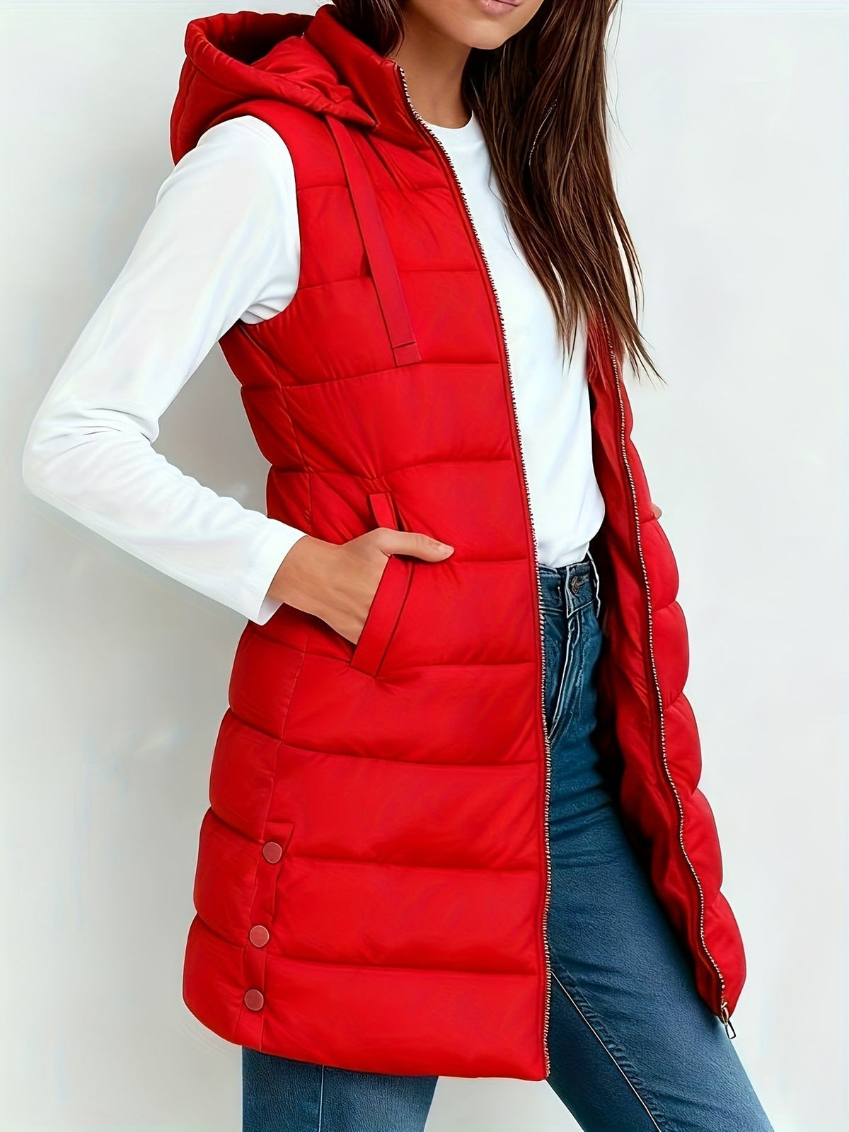 Women’s Elegant Quilted Longline Gilet Red