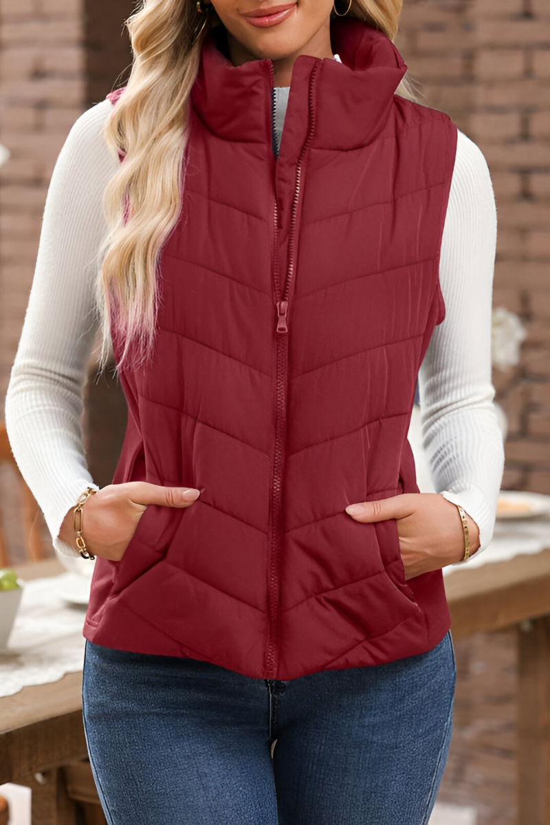 Women’s Warm Quilted Puffer Gilet Red