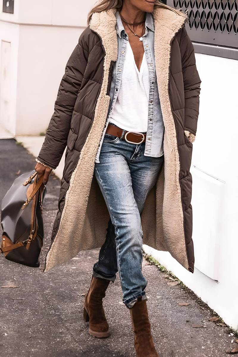 Women’s Elegant Thick Quilted Puffer Jacket Brown