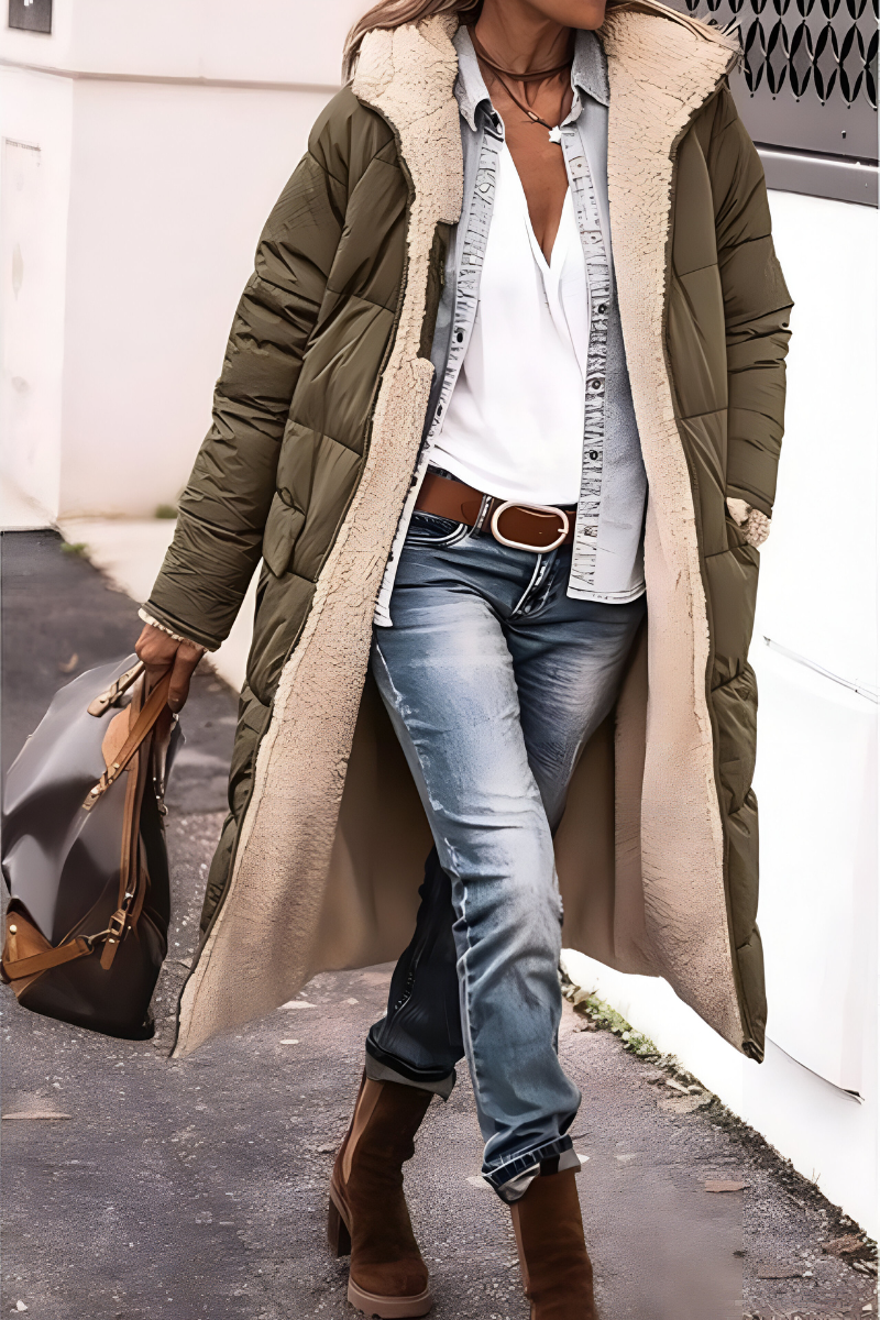 Women’s Elegant Thick Quilted Puffer Jacket Green