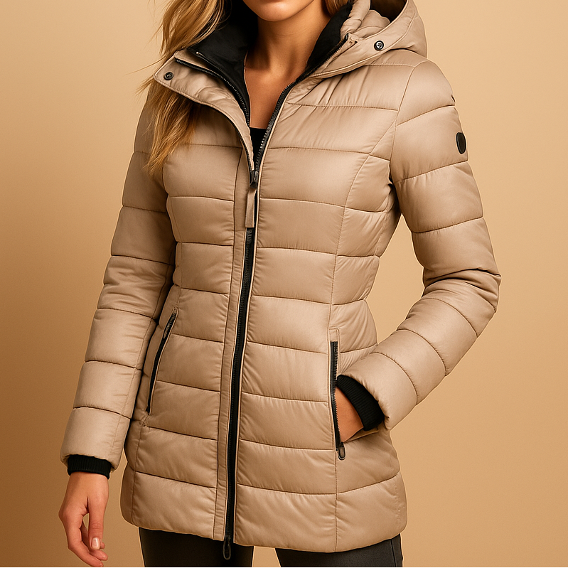 Women’s Warm Quilted Puffer Winter Coat Beige