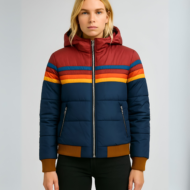 Women’s Retro Quilted Puffer Winter Coat Blue