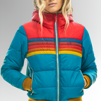 Women’s Retro Quilted Puffer Winter Coat Multi Blue