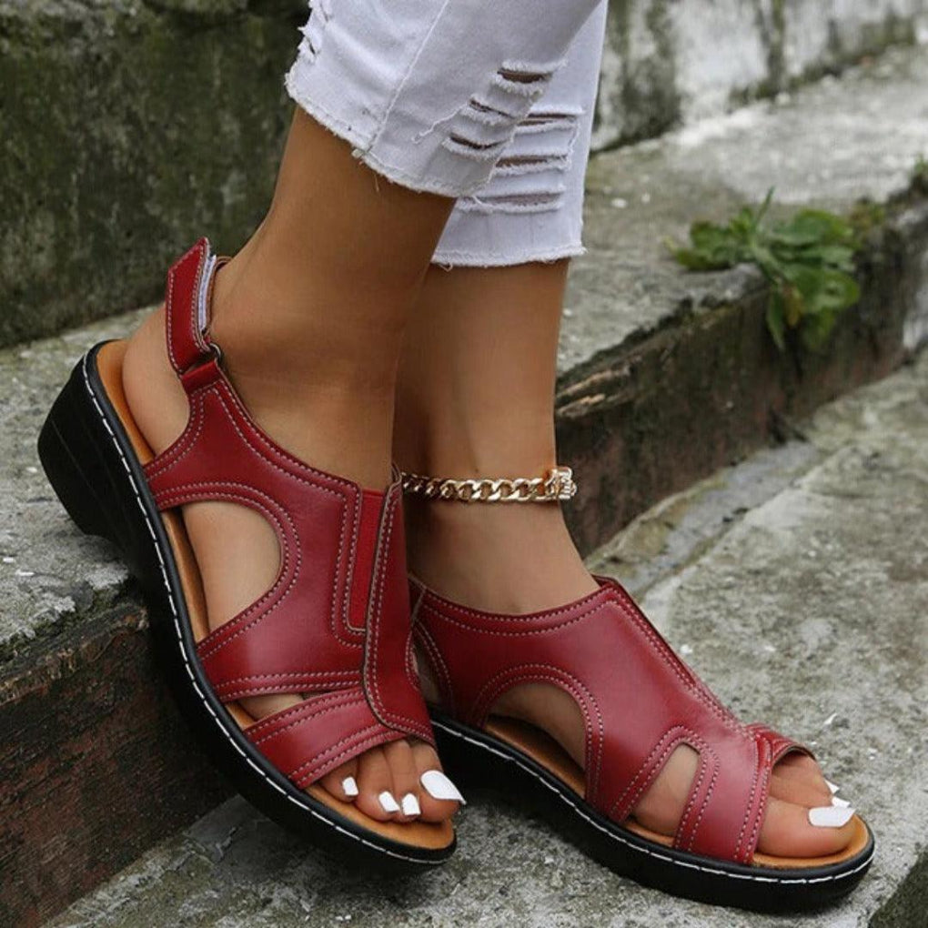 Women’s Cutout Platform Sandals for Casual Spring and Summer Wear Red