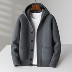Men’s Casual Ribbed Hooded Cardigan Grey