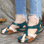 Women’s Colorblock Closed Toe Sandals for Spring and Summer Green
