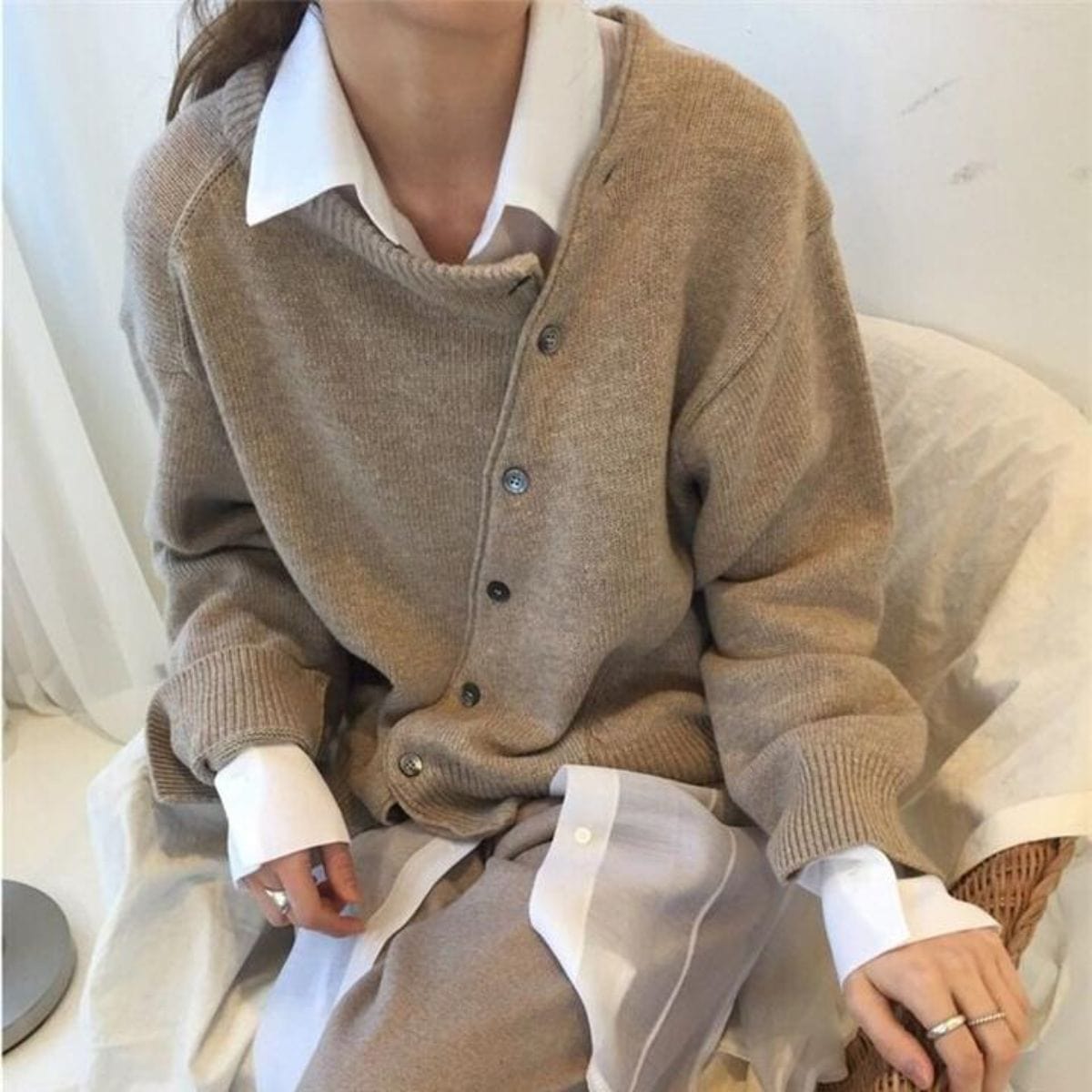 Women’s Oversized Button-Front Cardigan Sweater Brown