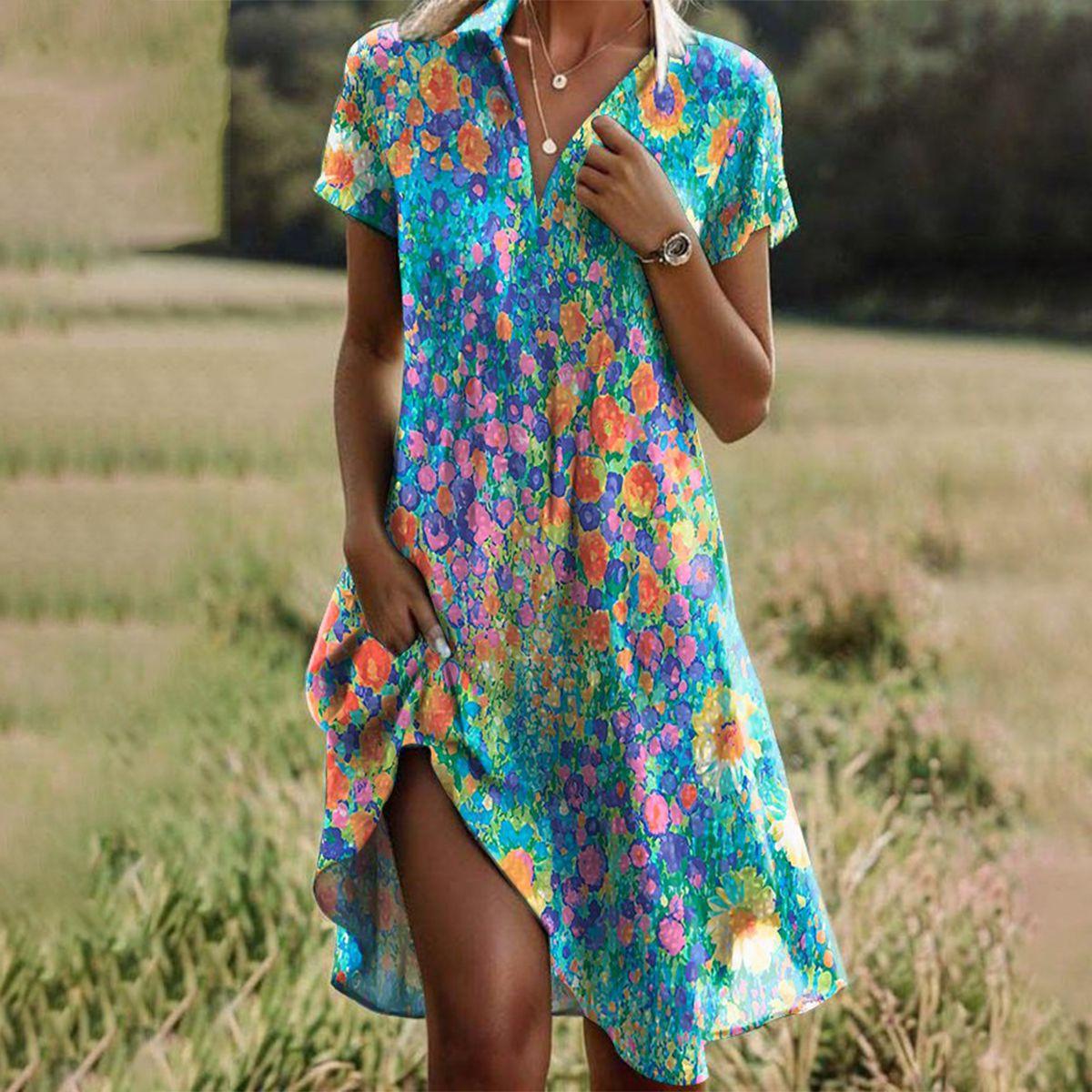 Women’s Lightweight Boho Chic Summer Dress – Flowy Boho Dress Multicolor