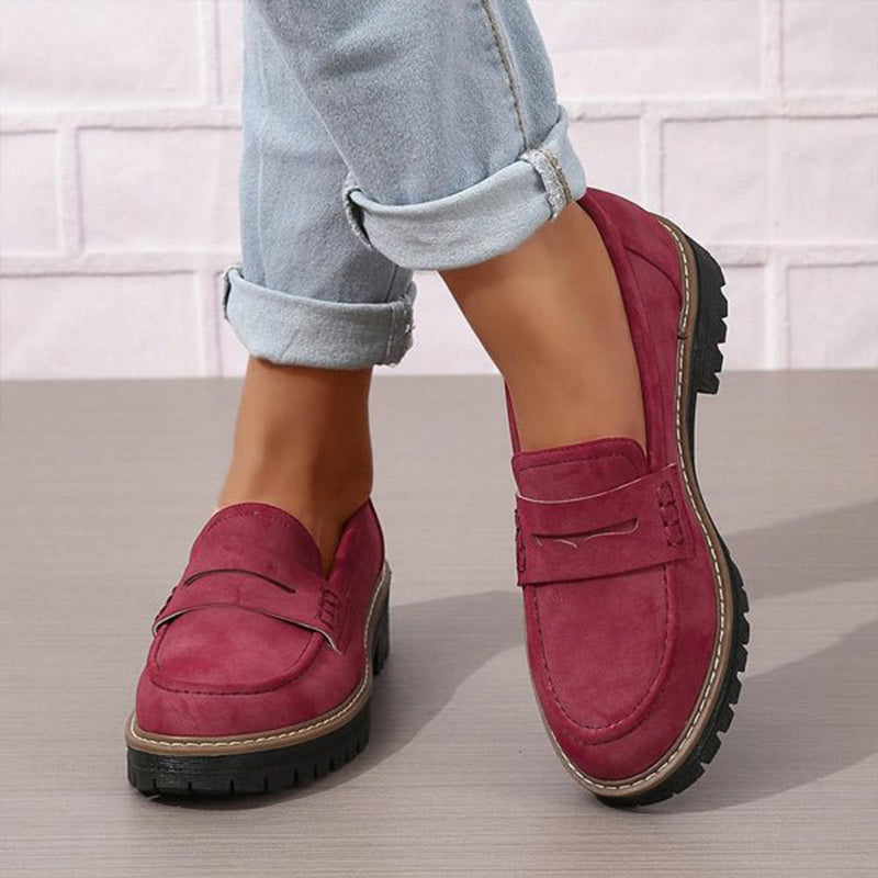 Women’s Chunky Sole Casual Loafers for Everyday Wear Red