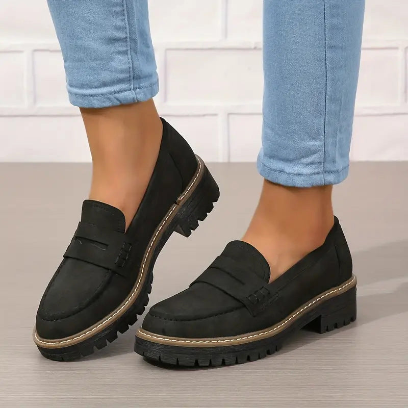 Women’s Chunky Sole Casual Loafers for Everyday Wear Black