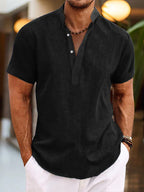 Men’s Classic Short Sleeve Henley Shirt for Summer Casual Wear Black