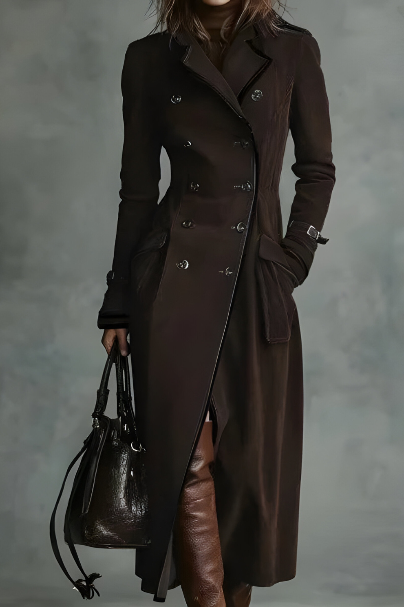 Women’s Stylish Tailored Long Coat Dark Brown