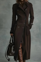 Women’s Stylish Tailored Long Coat Dark Brown