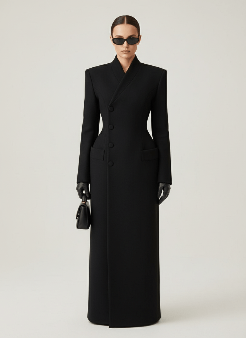 Women’s Elegant Tailored Maxi Coat Black