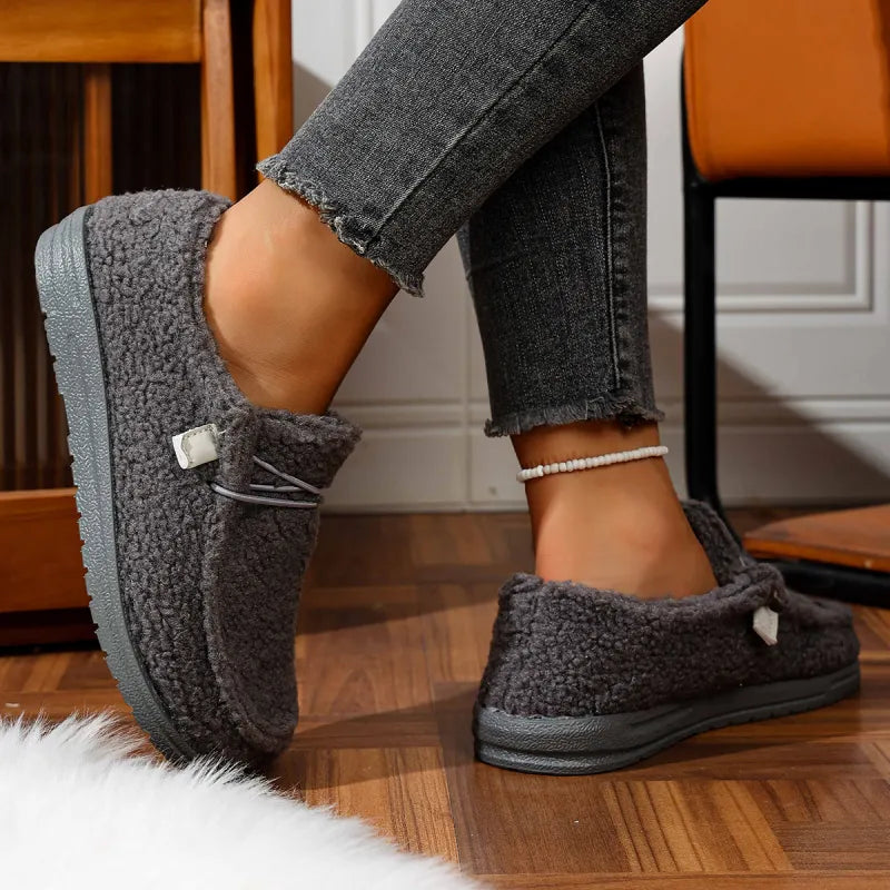 Women’s Warm Teddy Fleece Slippers Grey