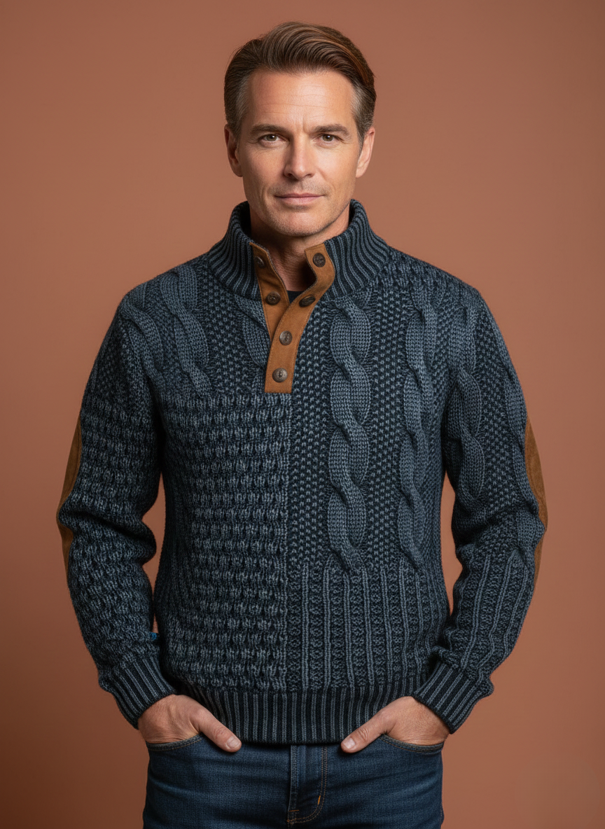 Men’s Stylish Textured Knitted Jumper Blue