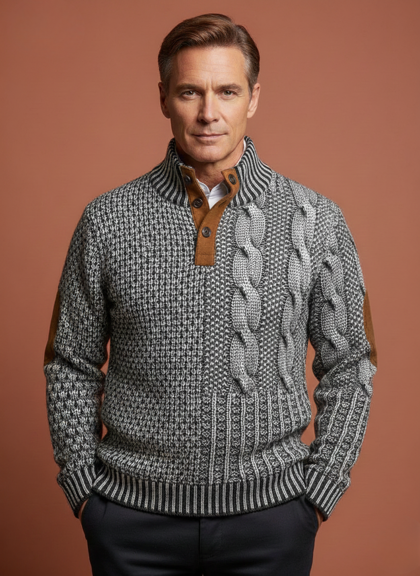 Men’s Stylish Textured Knitted Jumper Light Grey