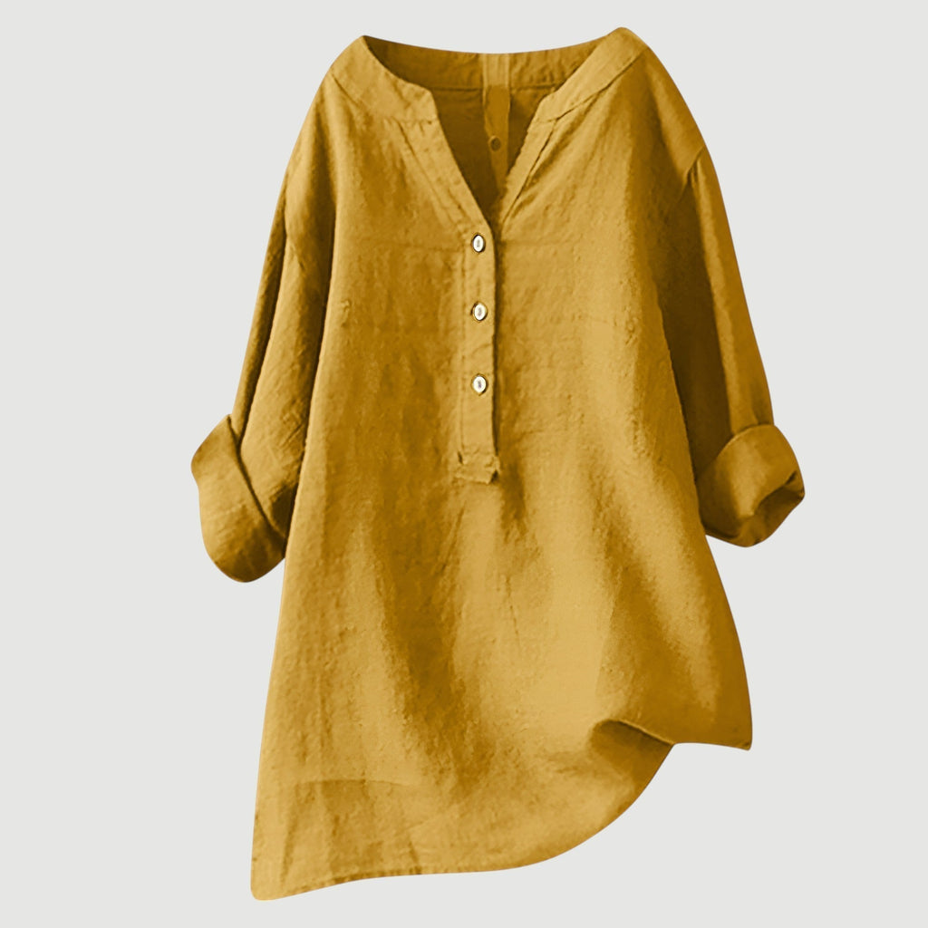 Women’s Casual Blouse with Button Closure and Relaxed Fit Yellow