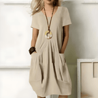 Women’s Casual Relaxed Fit Short Sleeve Dress Beige