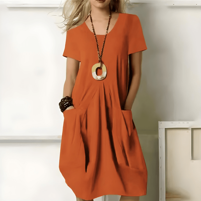Women’s Casual Relaxed Fit Short Sleeve Dress Orange