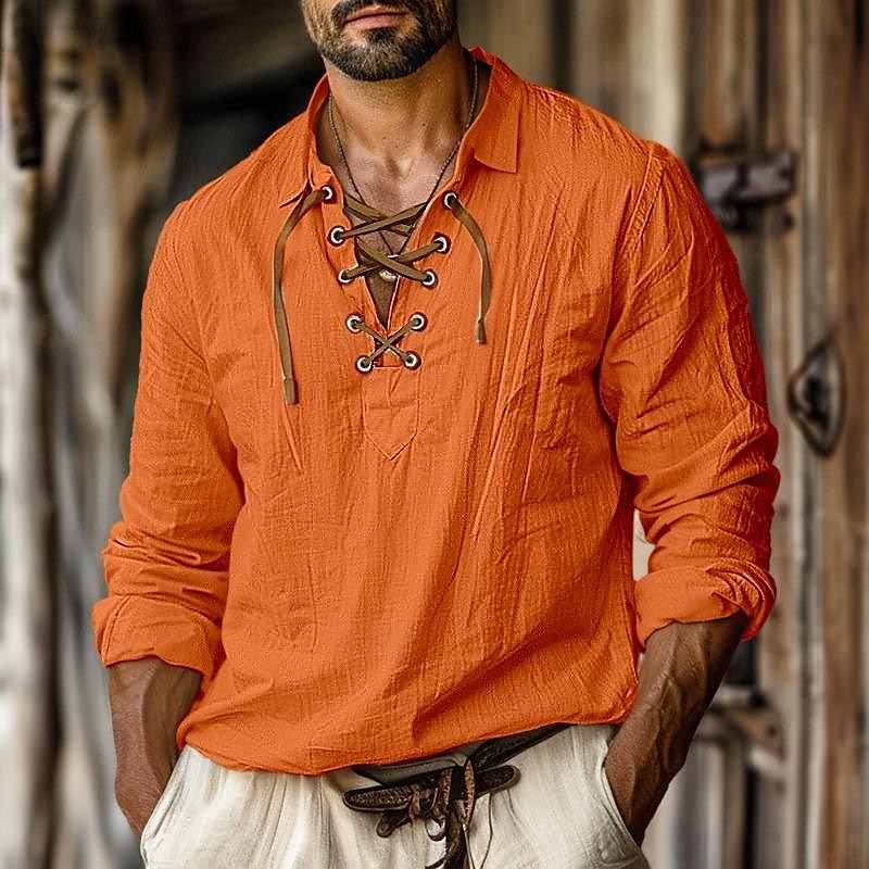 Men’s Breathable Long Sleeve Shirt – Spring and Summer Ready Orange