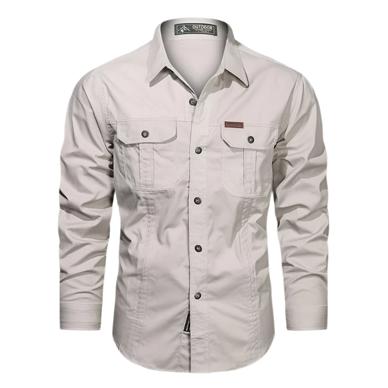 Men’s Sturdy Long-Sleeve Cargo Shirt with Pockets Beige