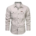 Men’s Sturdy Long-Sleeve Cargo Shirt with Pockets Beige