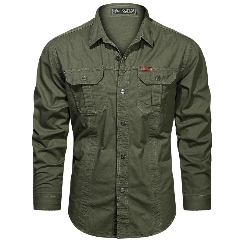 Men’s Sturdy Long-Sleeve Cargo Shirt with Pockets Army Green