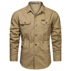 Men’s Sturdy Long-Sleeve Cargo Shirt with Pockets Khaki