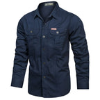 Men’s Sturdy Long-Sleeve Cargo Shirt with Pockets Navy Blue