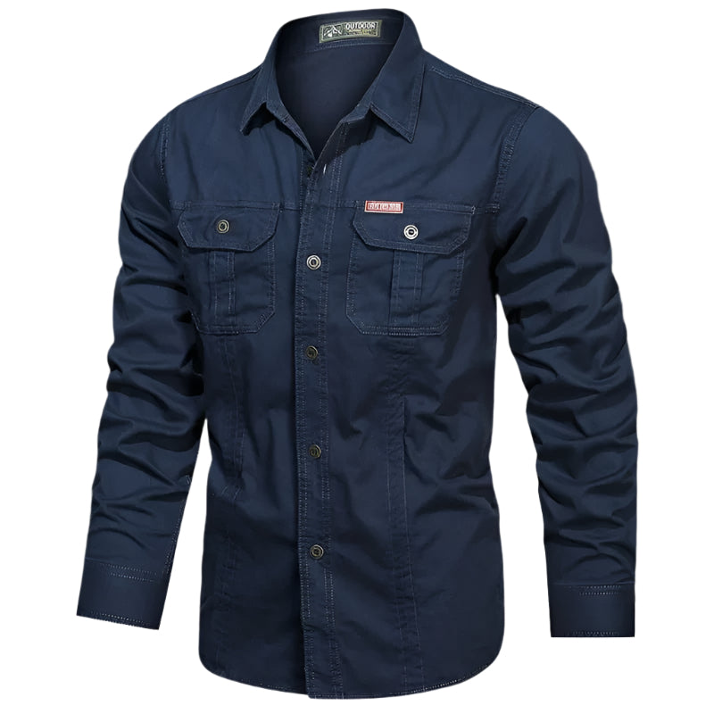 Men’s Sturdy Long-Sleeve Cargo Shirt with Pockets Navy Blue