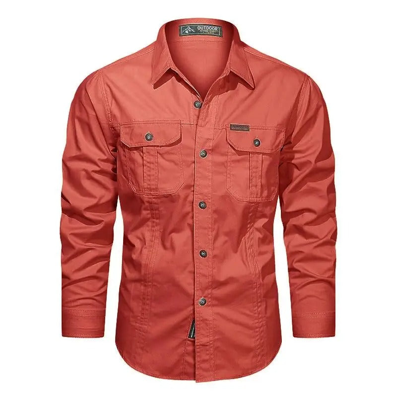 Men’s Sturdy Long-Sleeve Cargo Shirt with Pockets Red