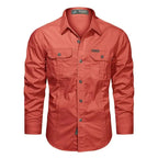 Men’s Sturdy Long-Sleeve Cargo Shirt with Pockets Red