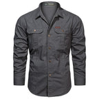 Men’s Sturdy Long-Sleeve Cargo Shirt with Pockets Grey