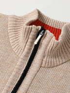 Men’s Ribbed Knit Full-Zip Cardigan with Stand Collar