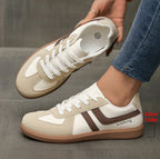 Women’s Comfortable Wide Fit Trainers Cream Khaki Stripe