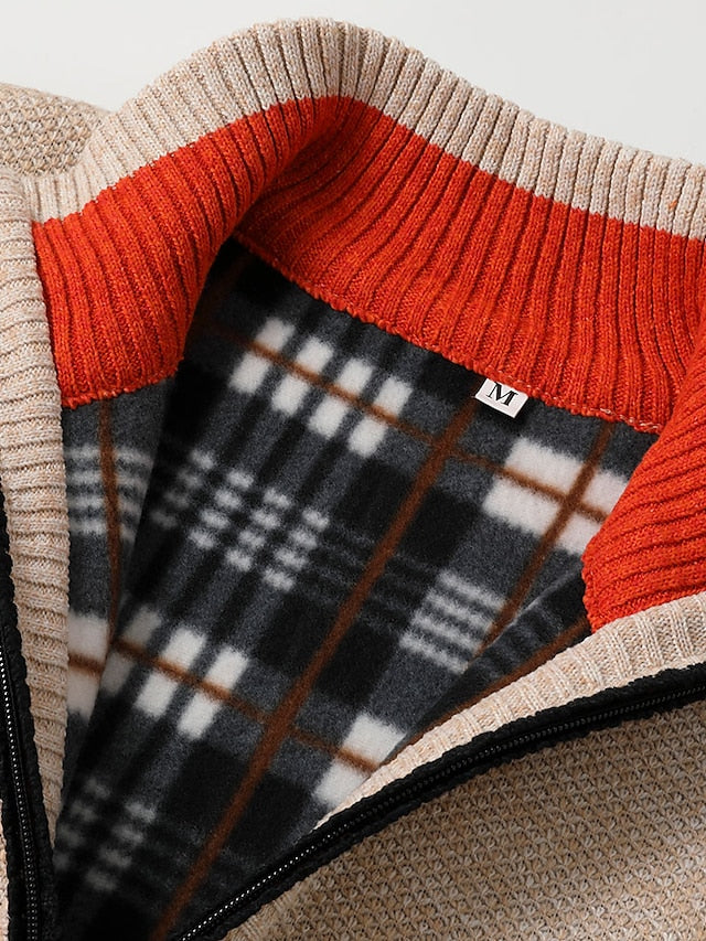 Men’s Ribbed Knit Full-Zip Cardigan with Stand Collar